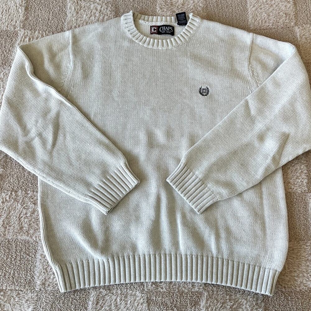 Chaps by Ralph Lauren Mens Crew Neck Long Sleeve Knit Pullover Cream Large